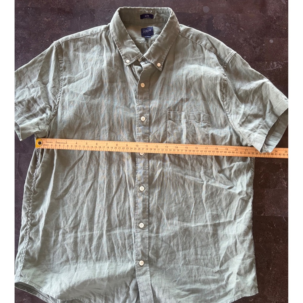 J.Crew Mens XL Slim Fit Short Sleeve Linen Cotton Button Down Shirt Sage Green - Picture 6 of 6
